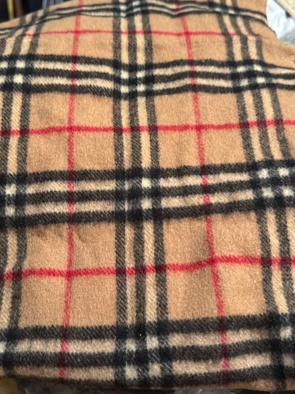 Burberry Classic Check Cashmere Scarf in Camel, Black & Red